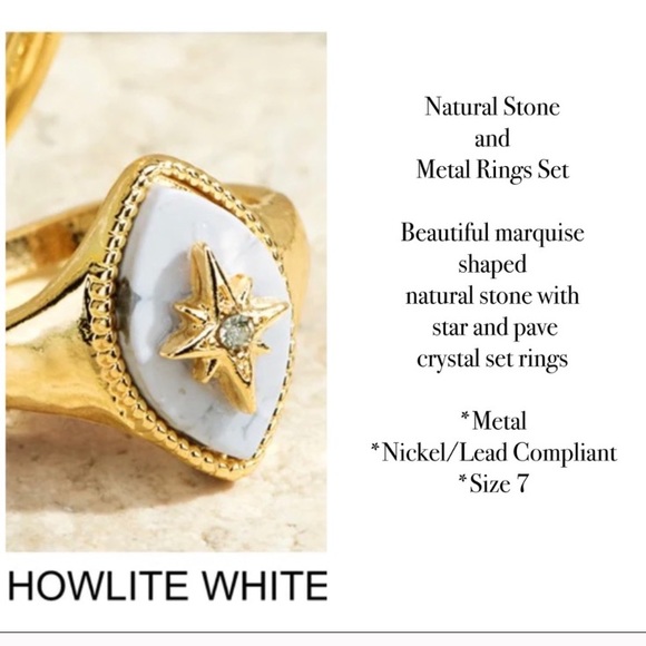 🤍 Howlite Stone Ring Set - size 7 - Picture 3 of 3